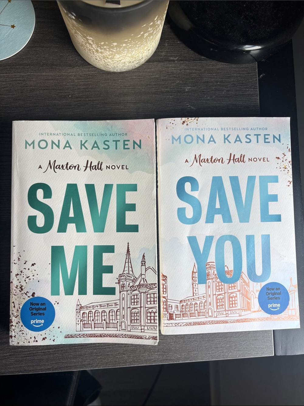 Save Me & Save You by Mona Kasten - White & Teal Paperback Novel